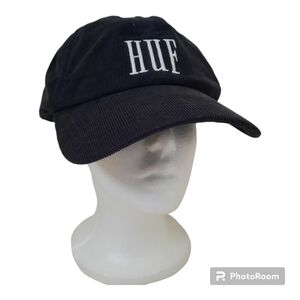 HUF black corduroy logo embroidered 6 panel hat
